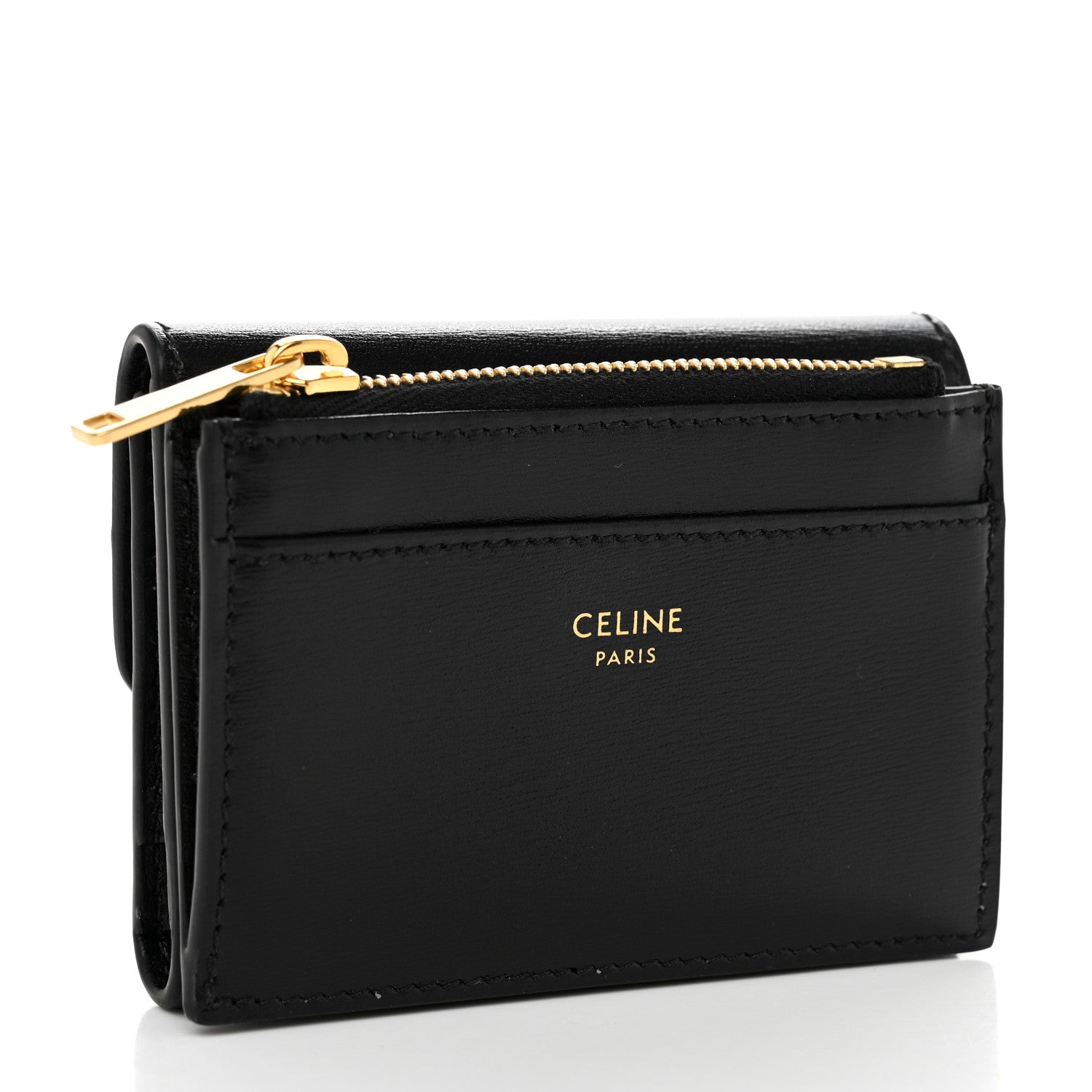 Celine Calfskin Compact Triomphe Wallet With Coin Purse Black 4 of 12