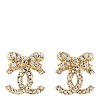 Chanel Crystal CC Bow Dangle Earrings Gold 1 of 4