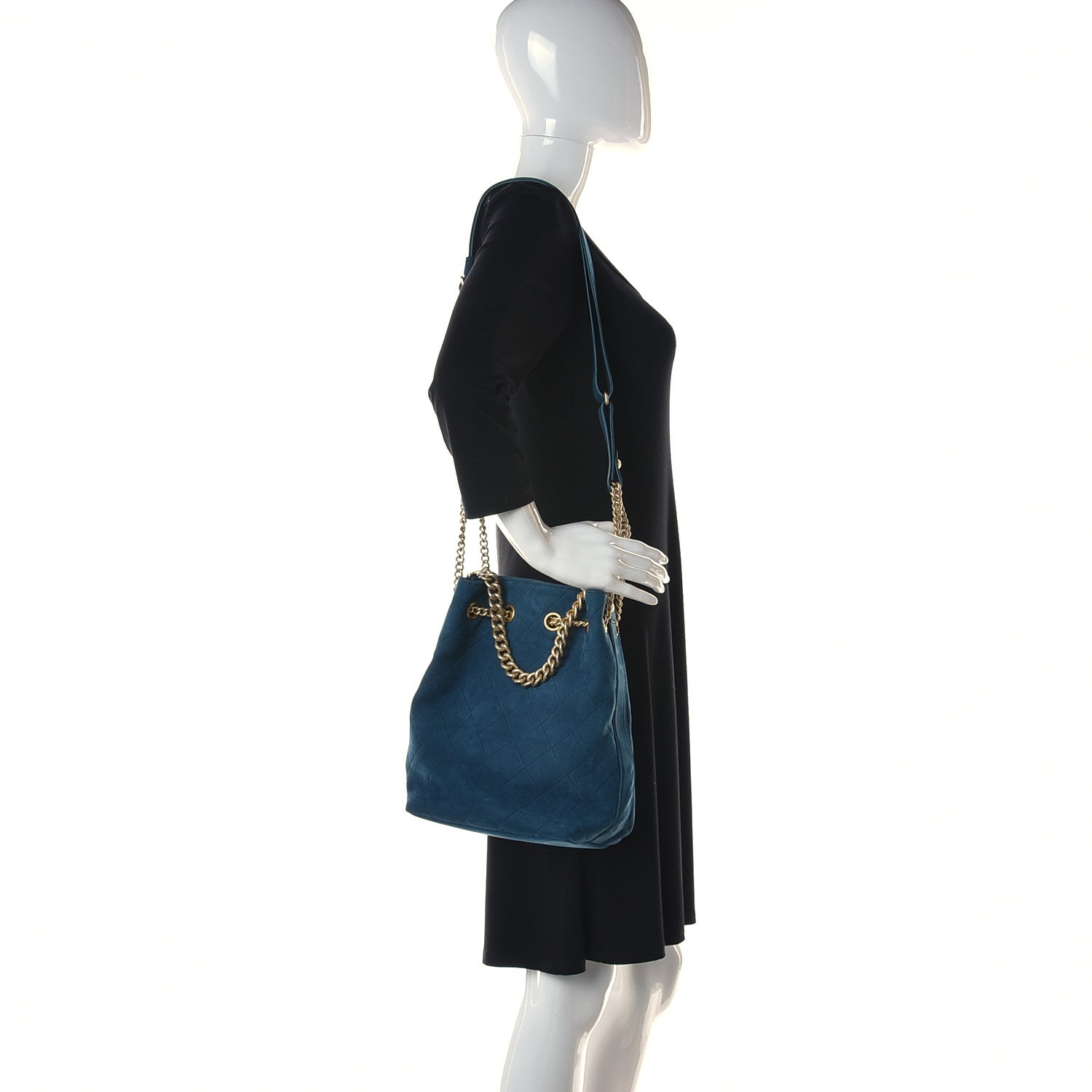 Chanel Suede Calfskin Small On My Shoulder Drawstring Bag Blue 2 of 9
