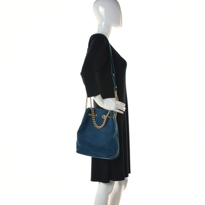 Chanel Suede Calfskin Small On My Shoulder Drawstring Bag Blue 2 of 9