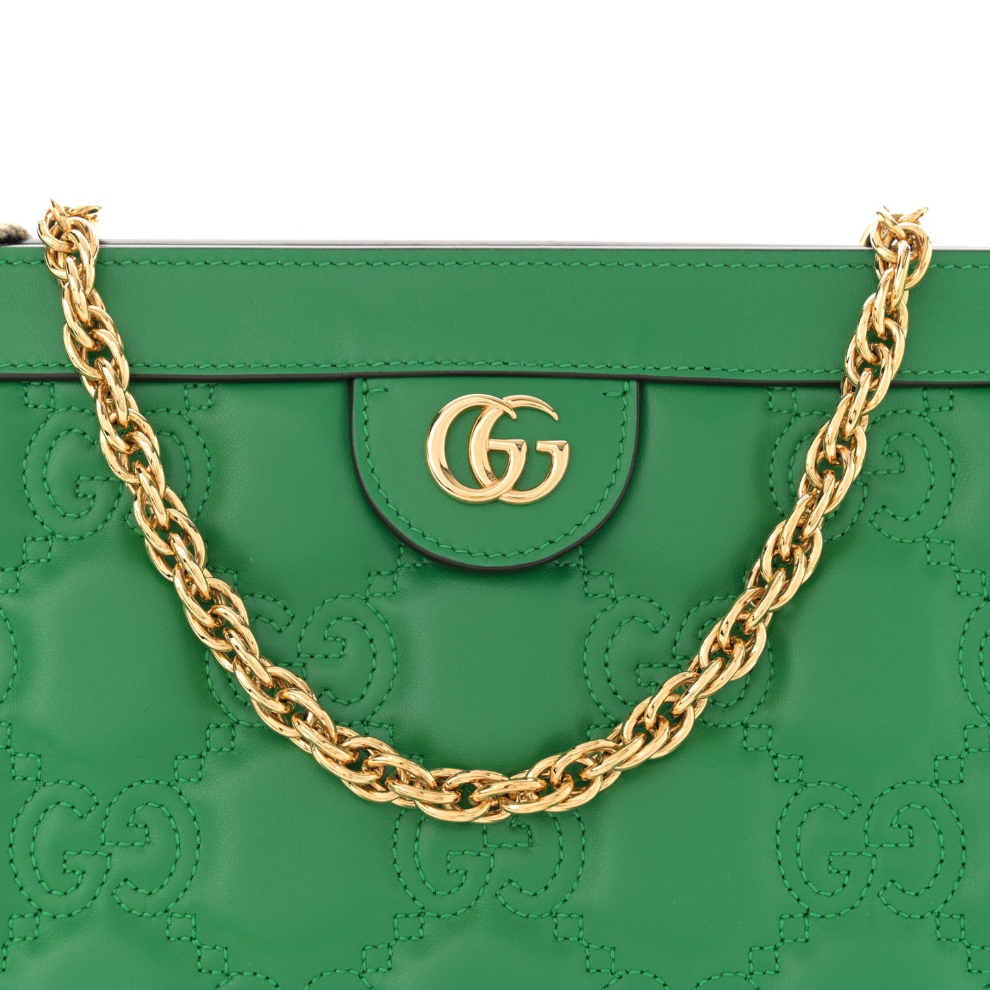 Calfskin GG Matelasse Large Slim Chain Shoulder Bag Spring Green Natural