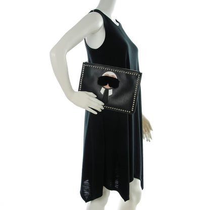 Fendi Vitello Elite Flamingo Mink Karlito Studded Pouch Black White Plaster 2 of 7