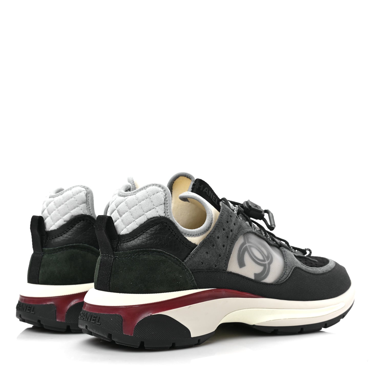 Fabric Suede Calfskin Mesh Womens CC Sneakers 41 Black Grey White