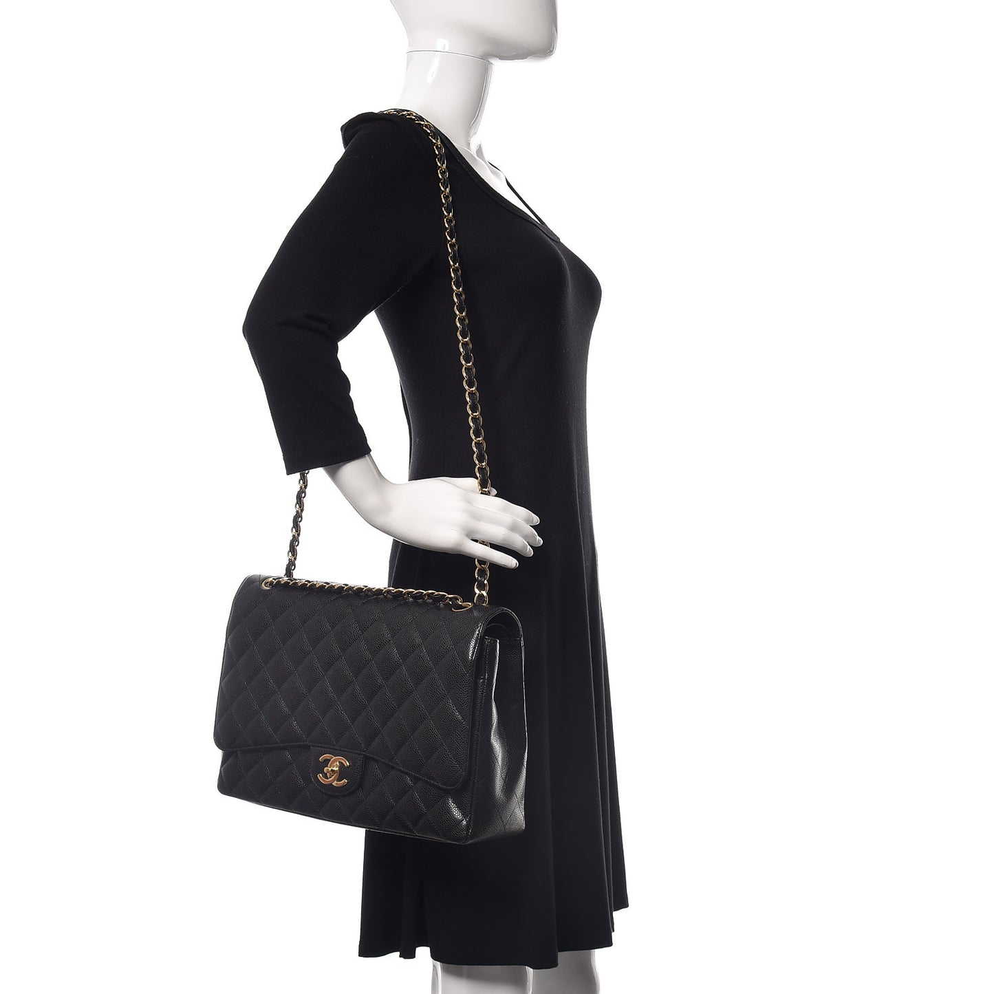 Caviar Quilted Maxi Double Flap Black