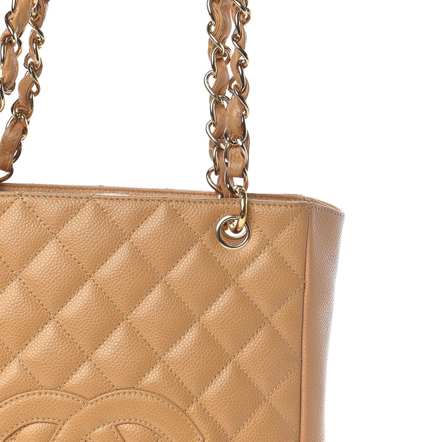 Caviar Quilted Petit Shopping Tote PST Dark Beige