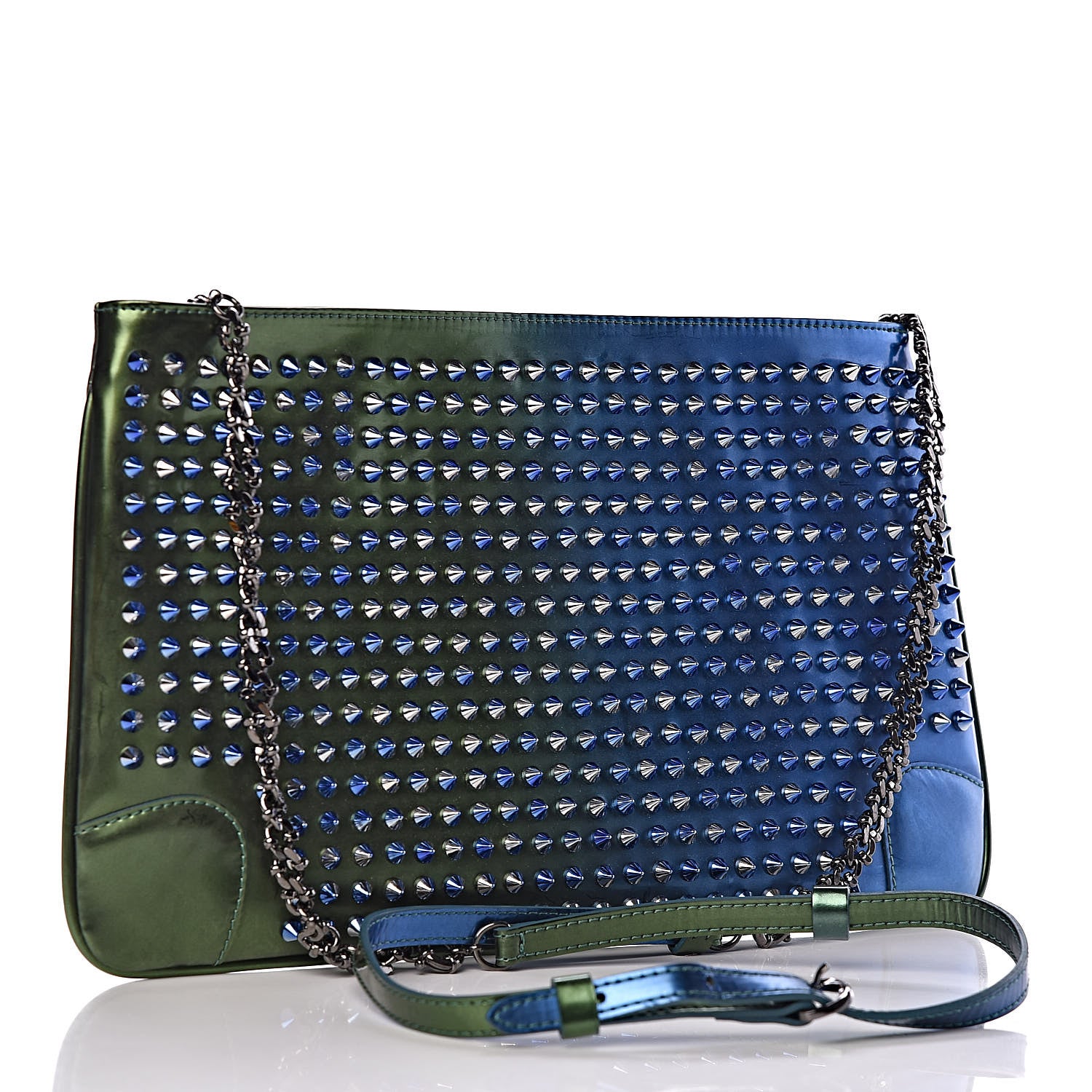Christian Louboutin Patent Scarabe Loubiposh Spikes Chain Clutch Ocean Amazon 3 of 11
