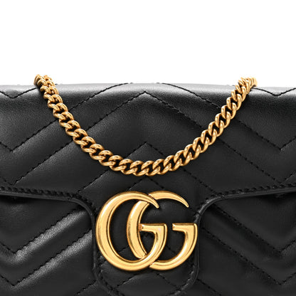 Gucci Calfskin Matelasse Super Mini GG Marmont Shoulder Bag Black 8 of 11