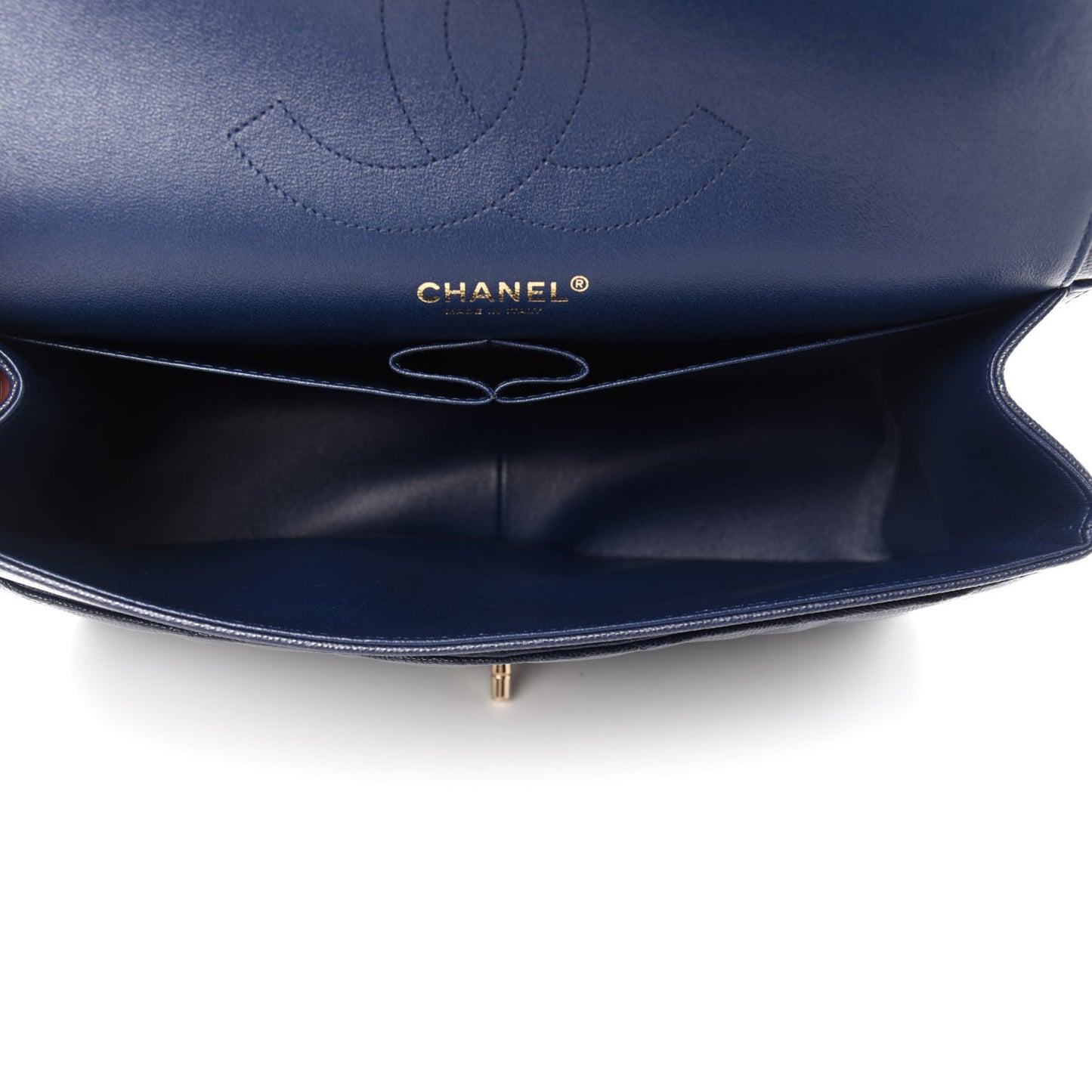 Caviar Quilted Jumbo Double Flap Navy Blue
