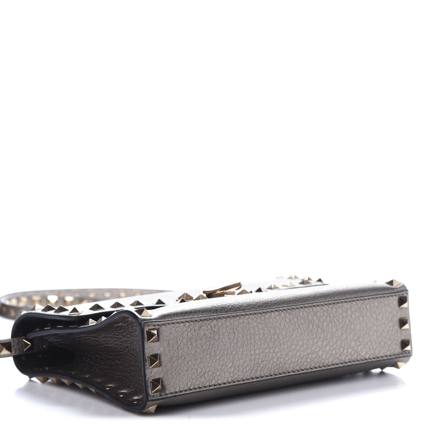 Metallic Pebbled Calfskin Medium Rockstud Flip Lock Crossbody Bag Sasso