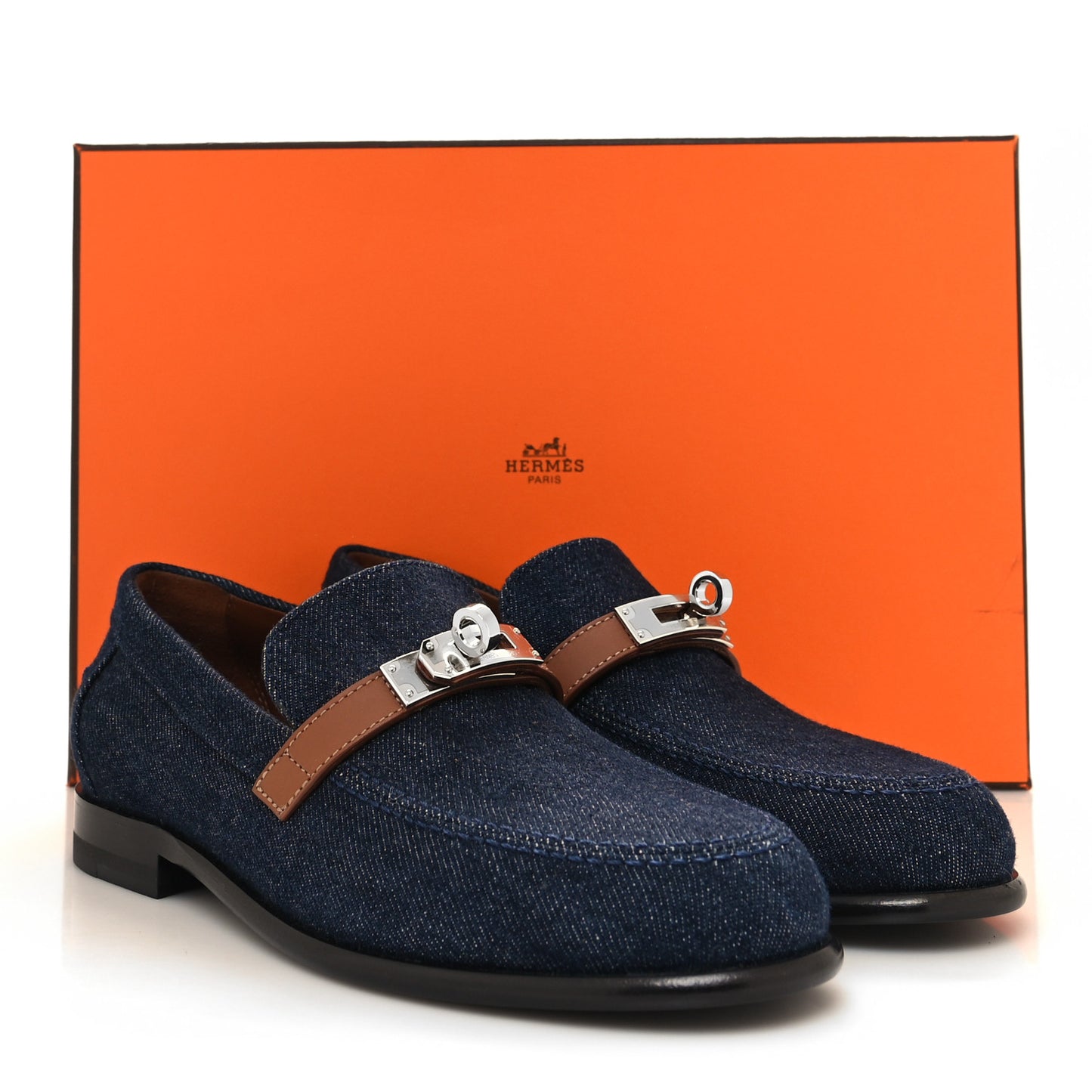 Denim Canvas Calfskin Womens Destin Loafer 36 Bleu Brut Gold
