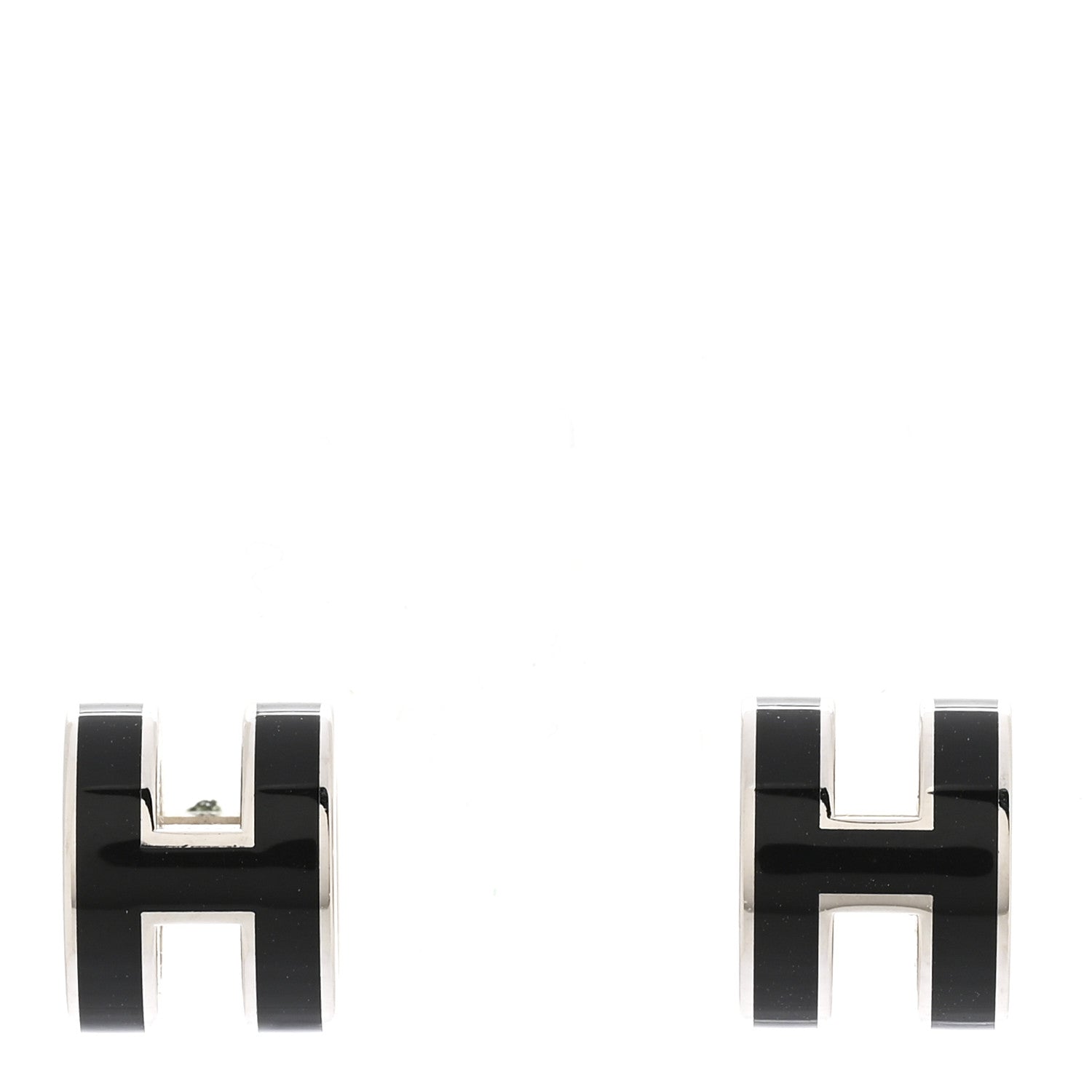 Hermes Palladium Lacquered Mini Pop H Earrings Black 1 of 5
