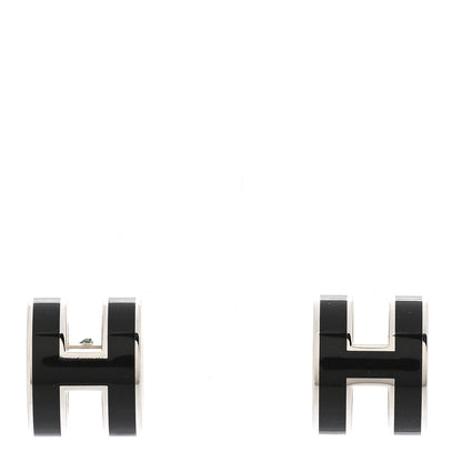 Hermes Palladium Lacquered Mini Pop H Earrings Black 1 of 5