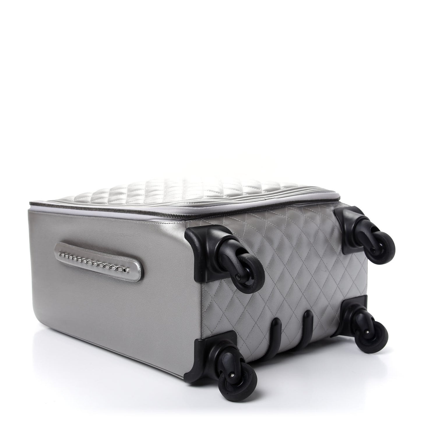 Metallic Caviar Quilted Coco Case Trolley Silver