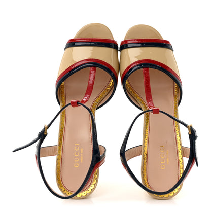 Gucci Patent Millie Platform Ankle Strap Sandals 39 Red Blue Agata Sandstorm 2 of 9