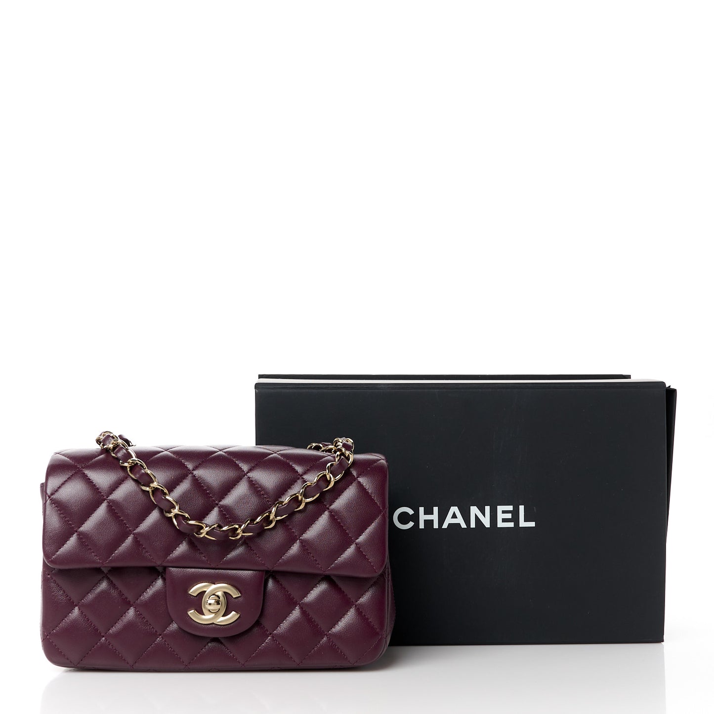 Lambskin Quilted Mini Rectangular Flap Burgundy