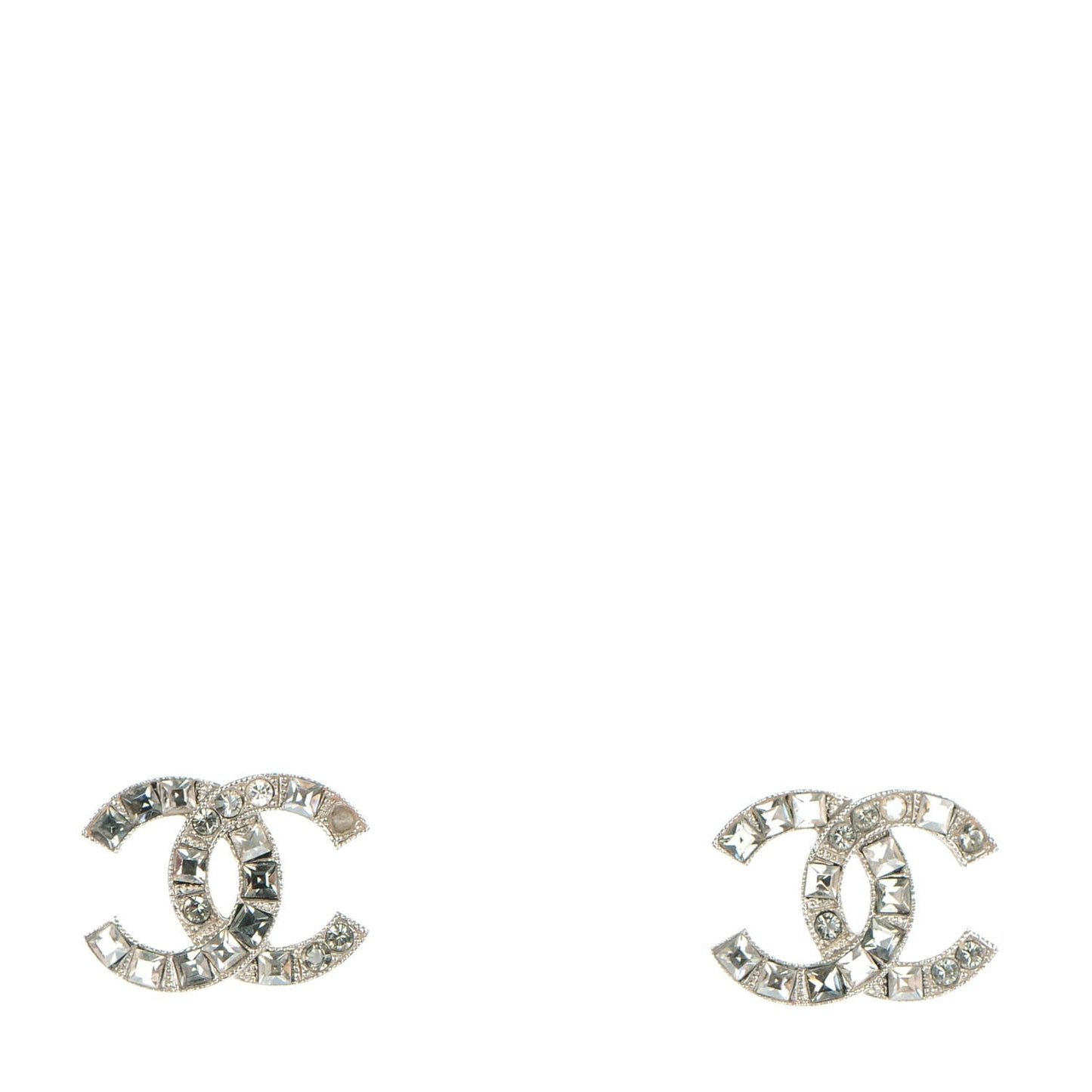 Baguette Crystal CC Earrings Silver Grey