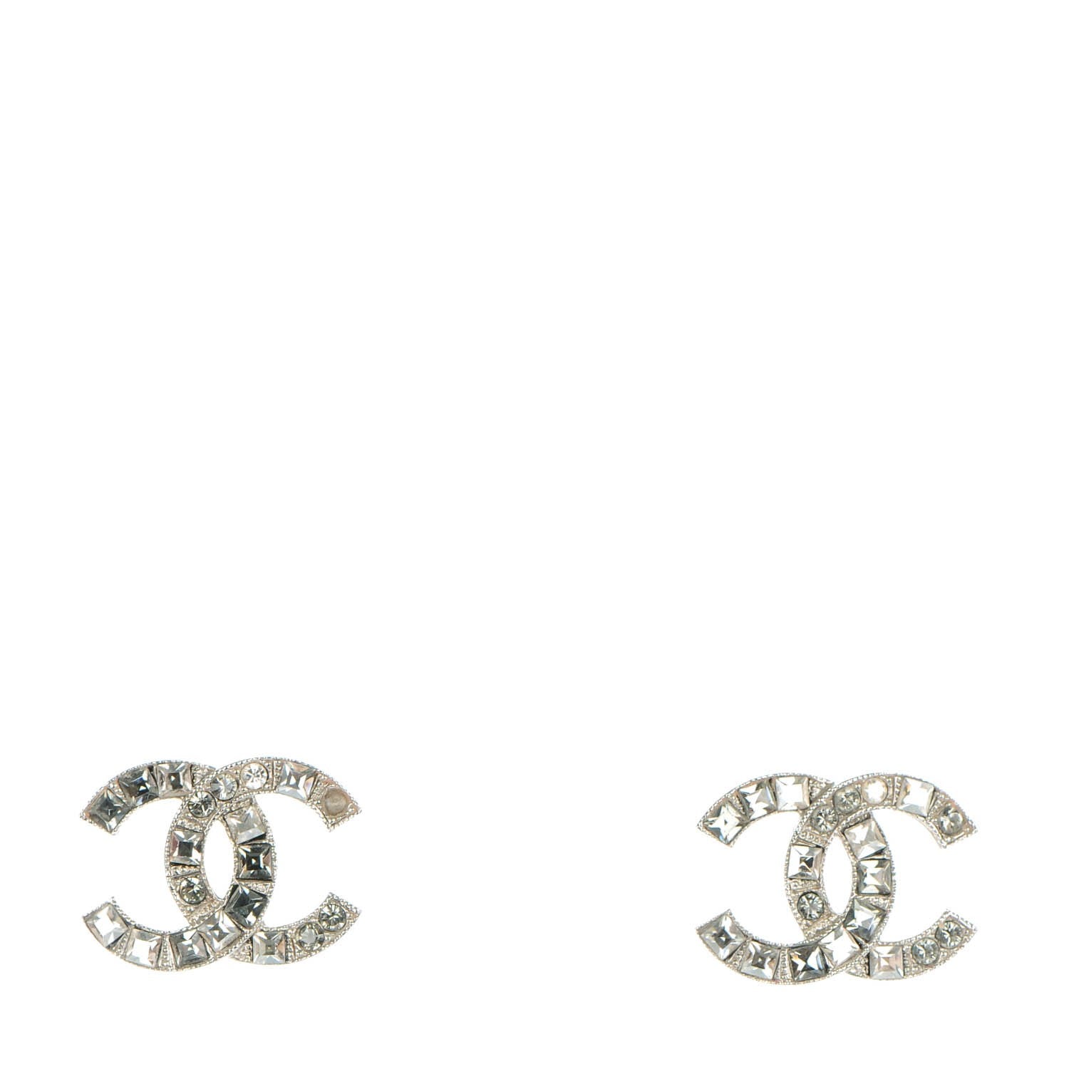 Chanel Baguette Crystal CC Earrings Silver Grey 1 of 6