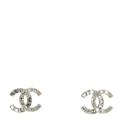 Chanel Baguette Crystal CC Earrings Silver Grey 1 of 6
