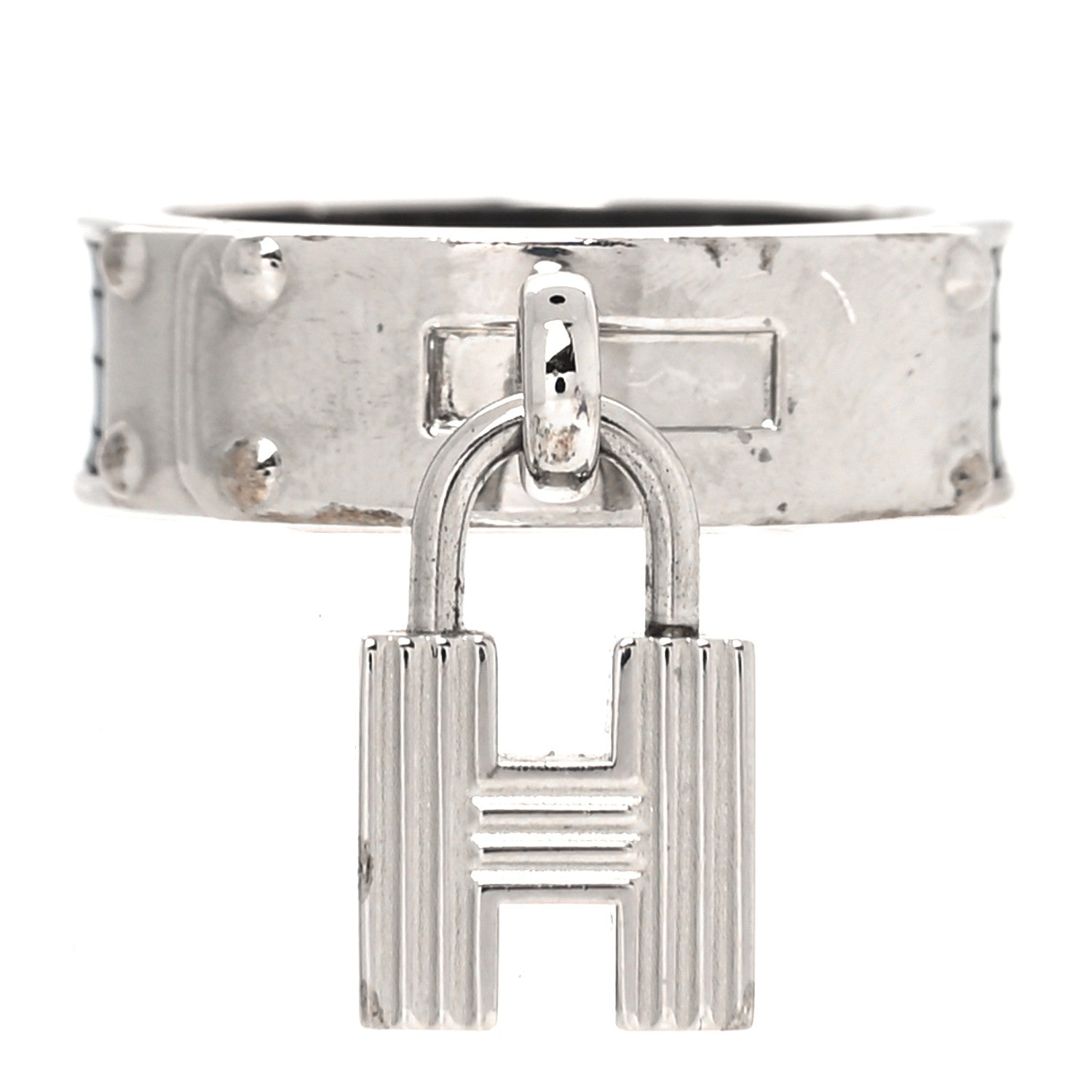 Hermes Lizard Kelly Cadena Scarf Ring Silver 1 of 6