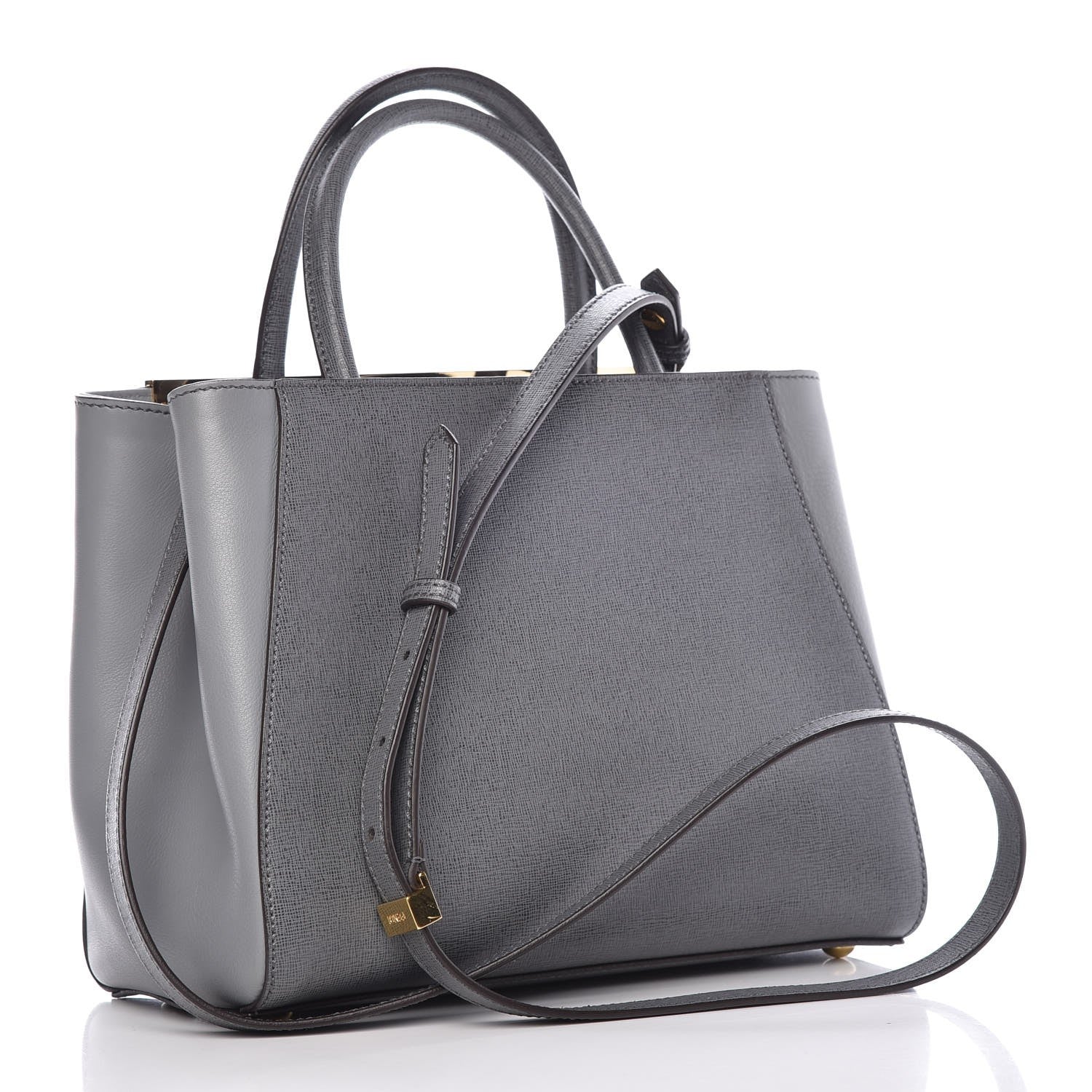 Fendi Vitello Elite Petite 2Jours Tote Grigio Grigio Chiaro 4 of 9