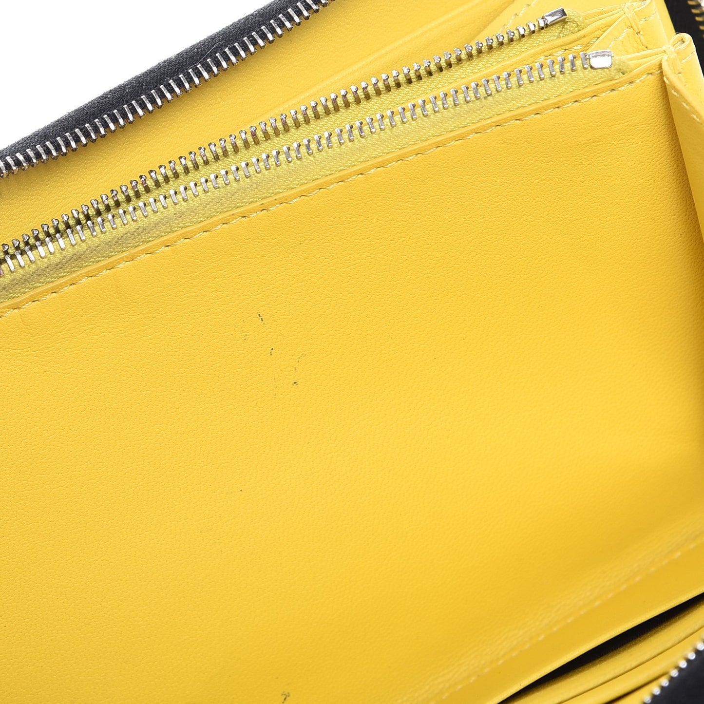 Calfskin Large Zip Around Multifunction Wallet Black Citron