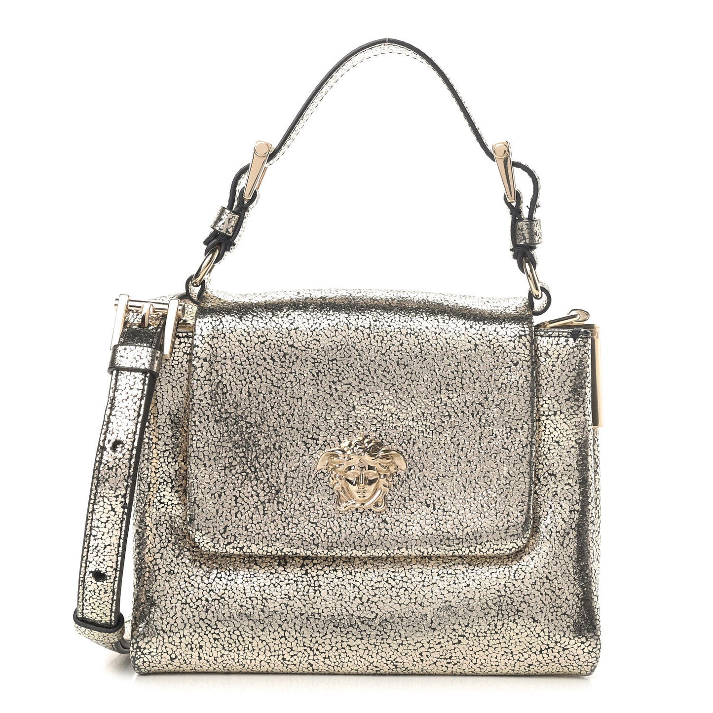 Metallic Suede Top Handle Satchel Gold