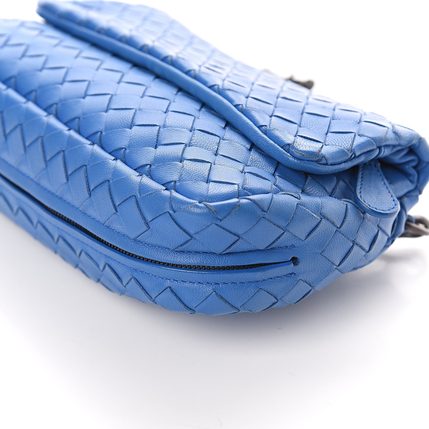 Nappa Intrecciato Small Chain Crossbody Blue