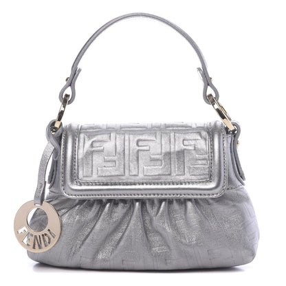 Fendi Metallic Calfskin FF Embossed Mini Chef Shoulder Bag Argento 1 of 11