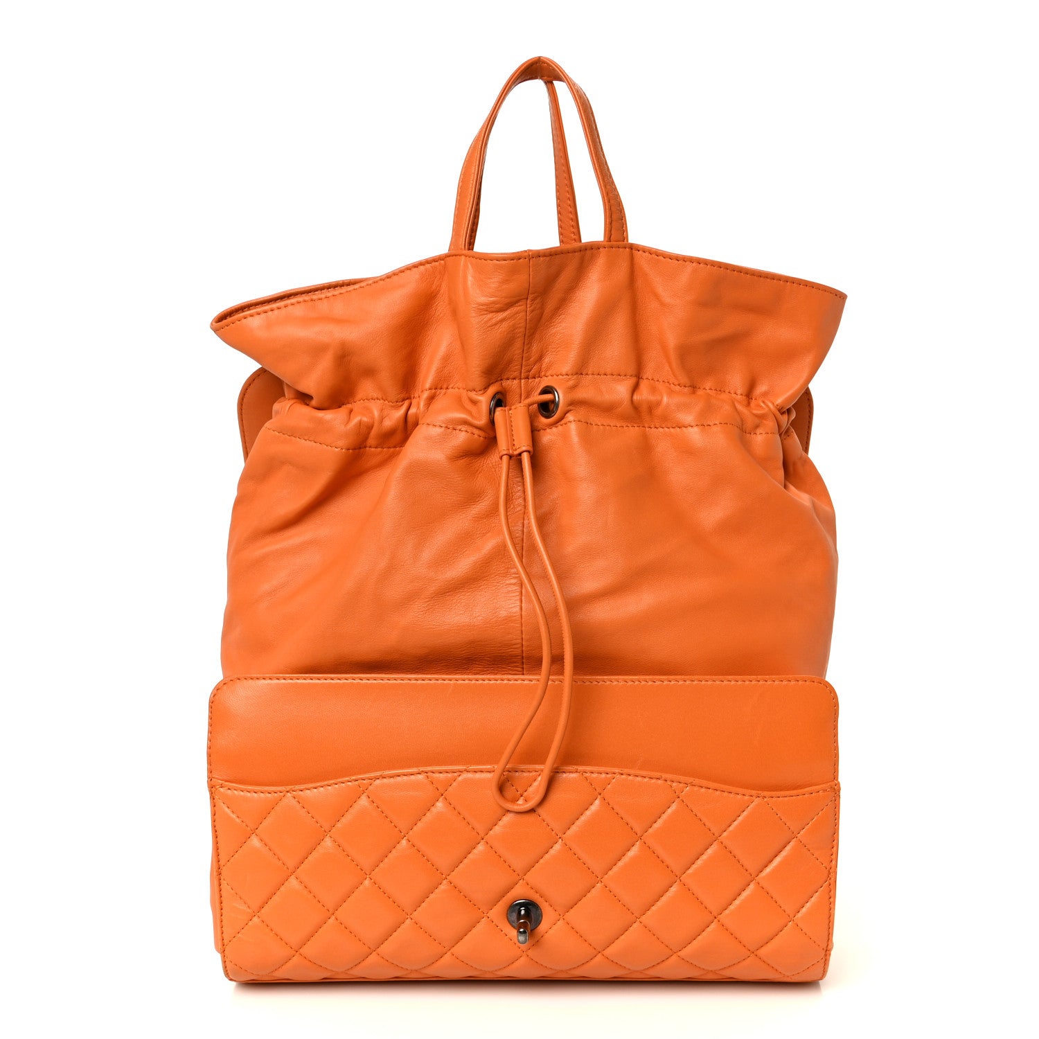 Chanel Lambskin Quilted Jumbo Grocery By Chanel Drawstring Shopping Bag Orange 3 of 16