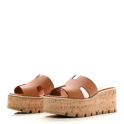 Hermes Calfskin Cork Eze 30 Sandals 37 Marron Glaise 3 of 7