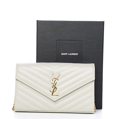 Saint Laurent Grain De Poudre Matelasse Chevron Monogram Chain Wallet Cream 11 of 11