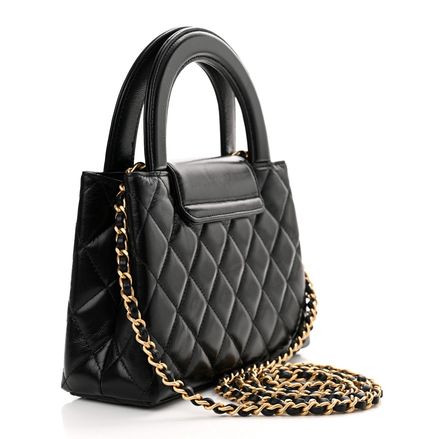Chanel Shiny Aged Calfskin Quilted Nano Kelly Shopper Black 3 of 12
