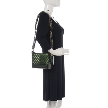 Chanel Metallic Calfskin Chevron Quilted Small Gabrielle Hobo Green 2 of 12