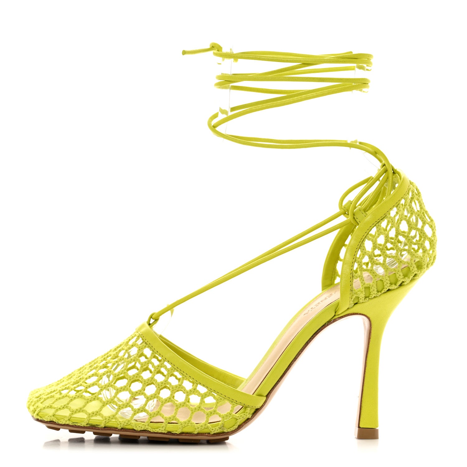 Bottega Veneta Mesh Nappa Stretch Ankle Tie Sandals 39 Kiwi 1 of 8