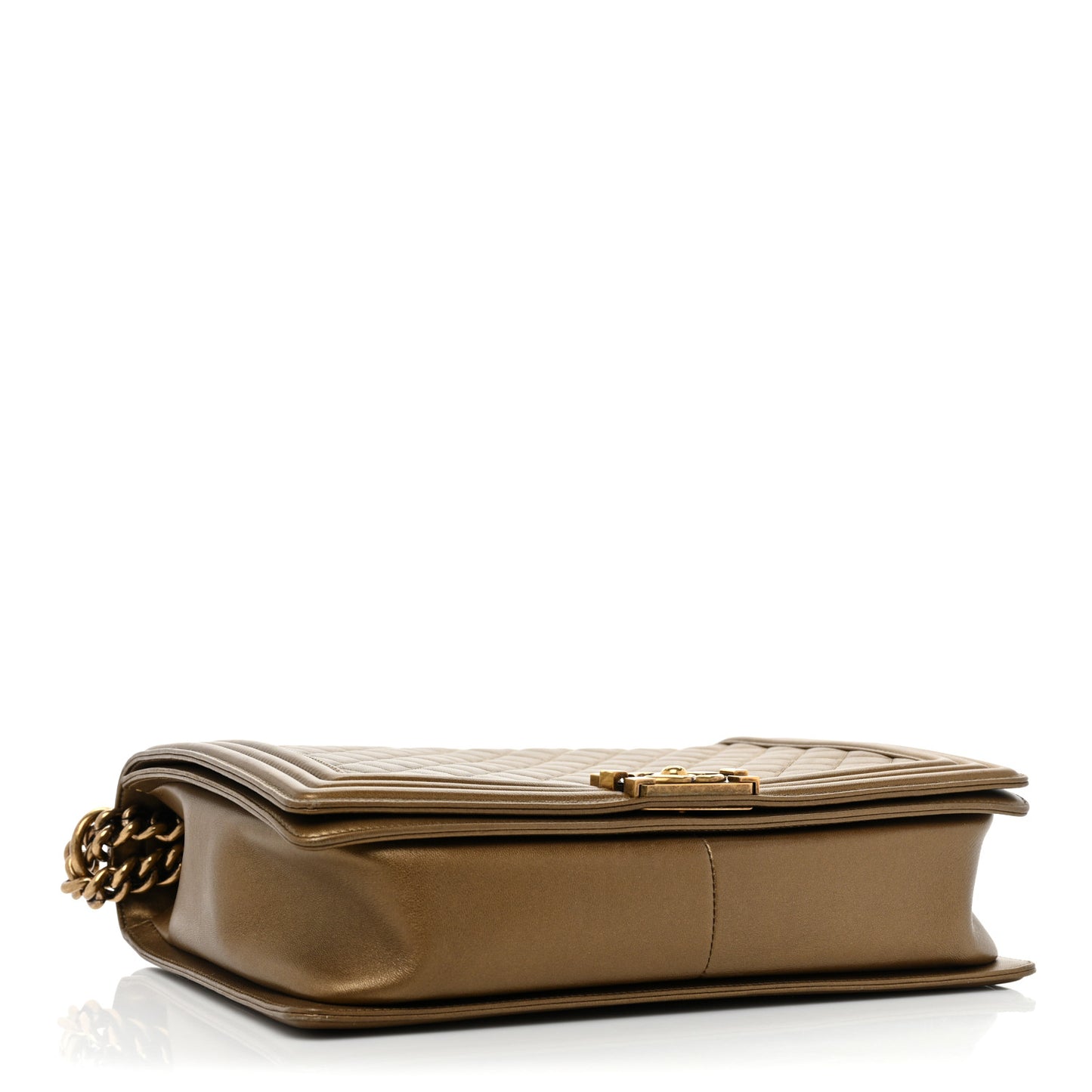 Metallic Calfskin Quilted Large Boy Flap Dark Gold