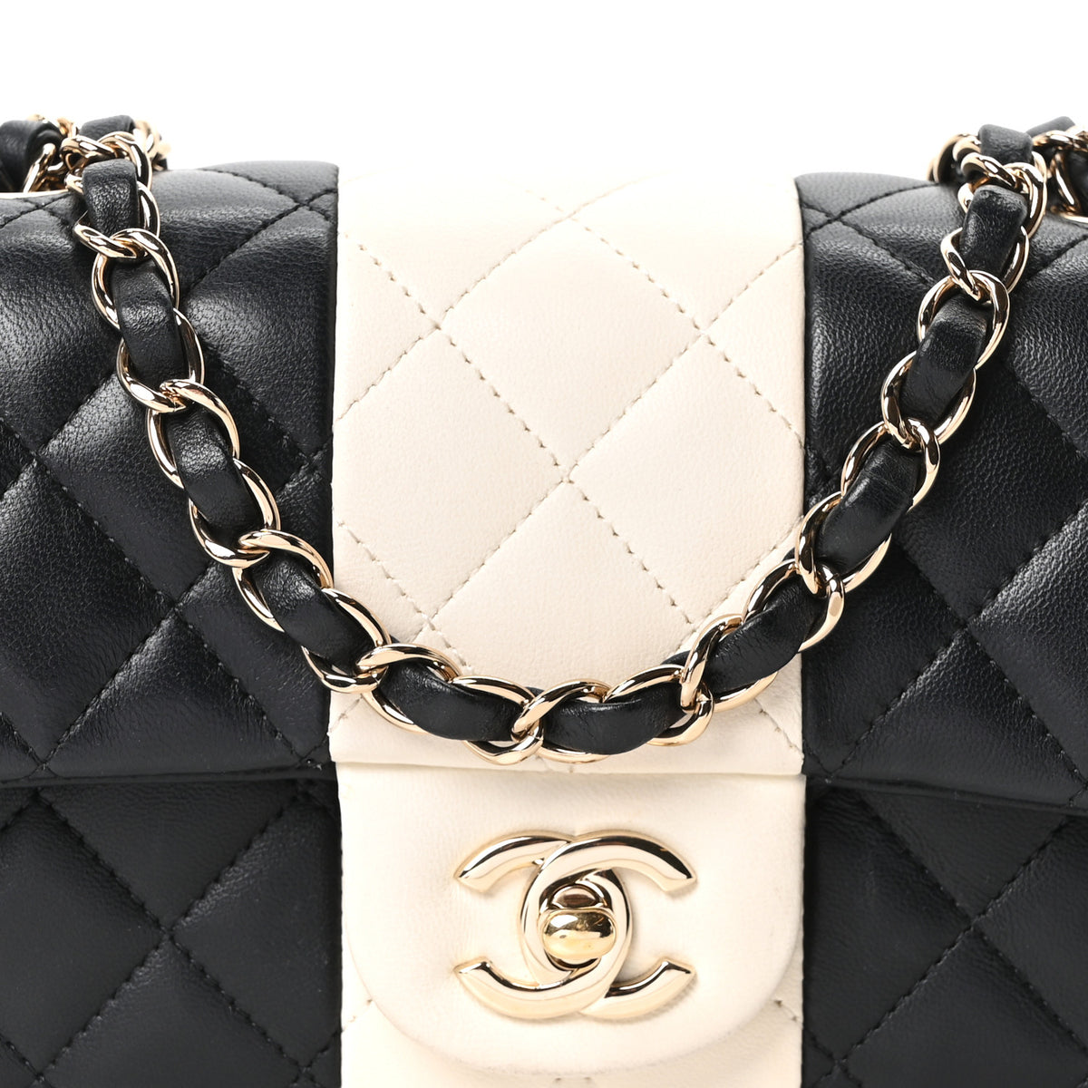 Lambskin Quilted Mini Rectangular Flap Black White