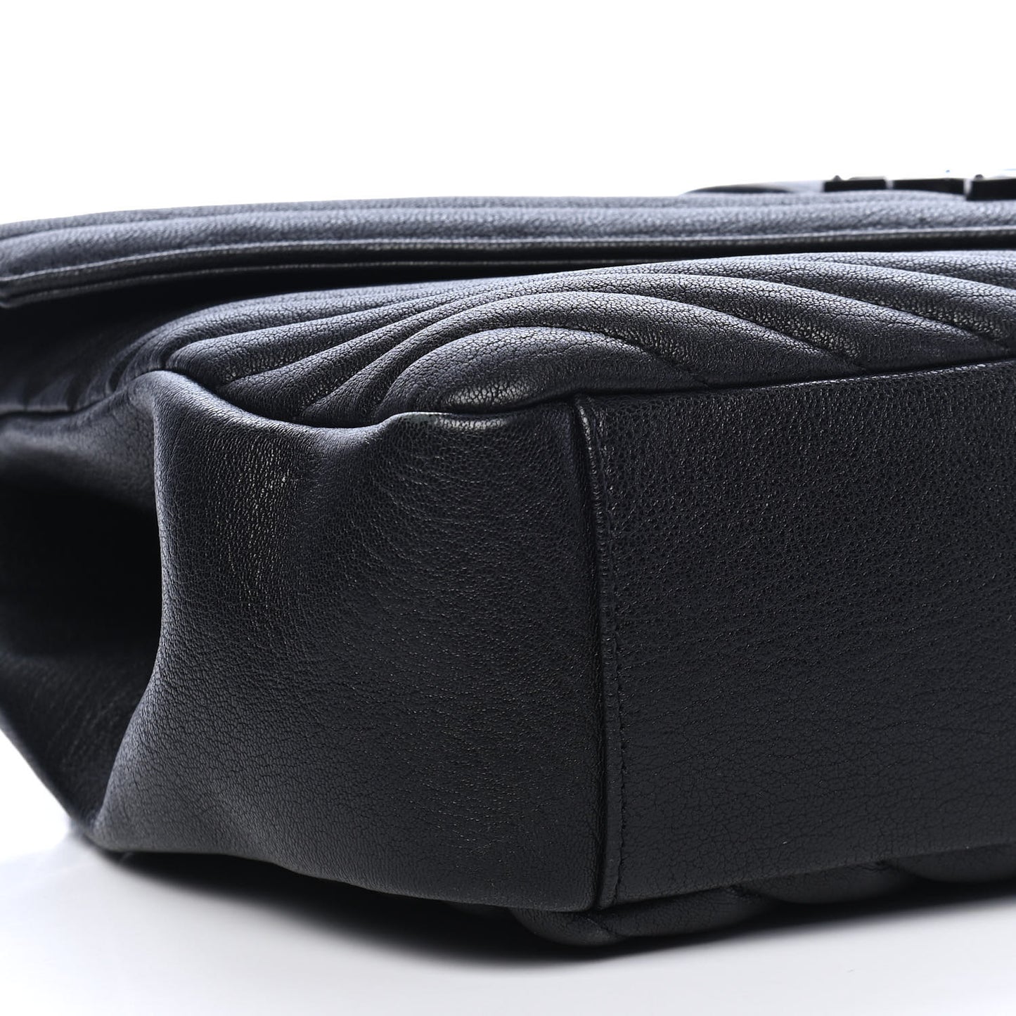 Sheepskin Matelasse Chevron Monogram Monochrome Large College Satchel Black