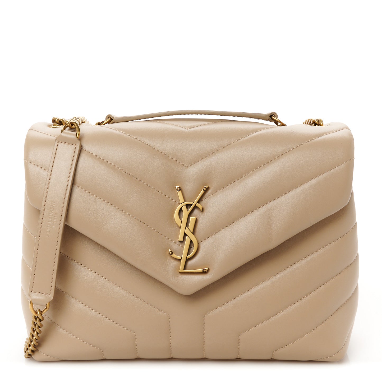 Calfskin Y Quilted Monogram Small Loulou Chain Satchel Dark Beige