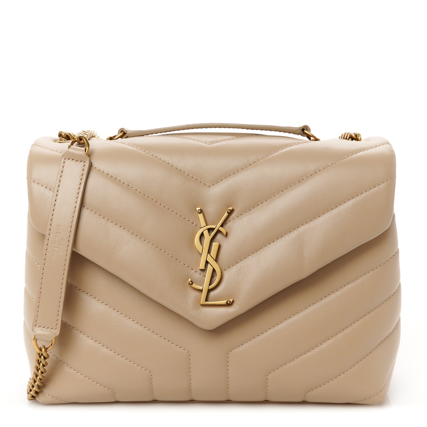 Saint Laurent Calfskin Y Quilted Monogram Small Loulou Chain Satchel Dark Beige 1 of 11