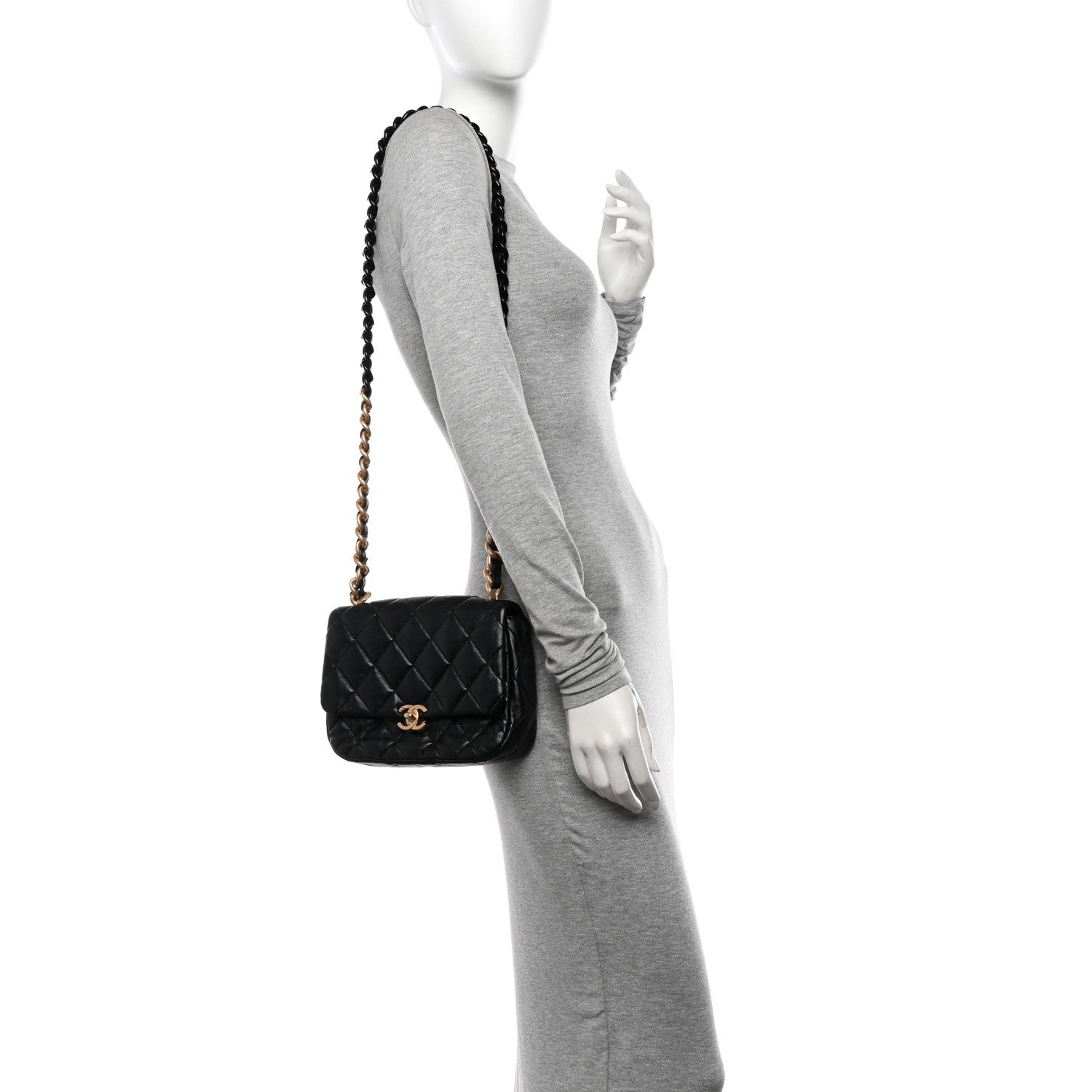Chanel Lambskin Quilted Small Lacquered Chain Flap Black 2 of 10