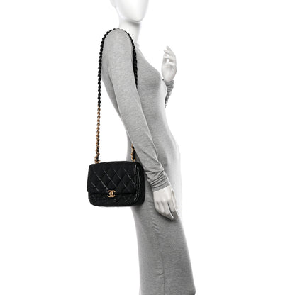 Chanel Lambskin Quilted Small Lacquered Chain Flap Black 2 of 10