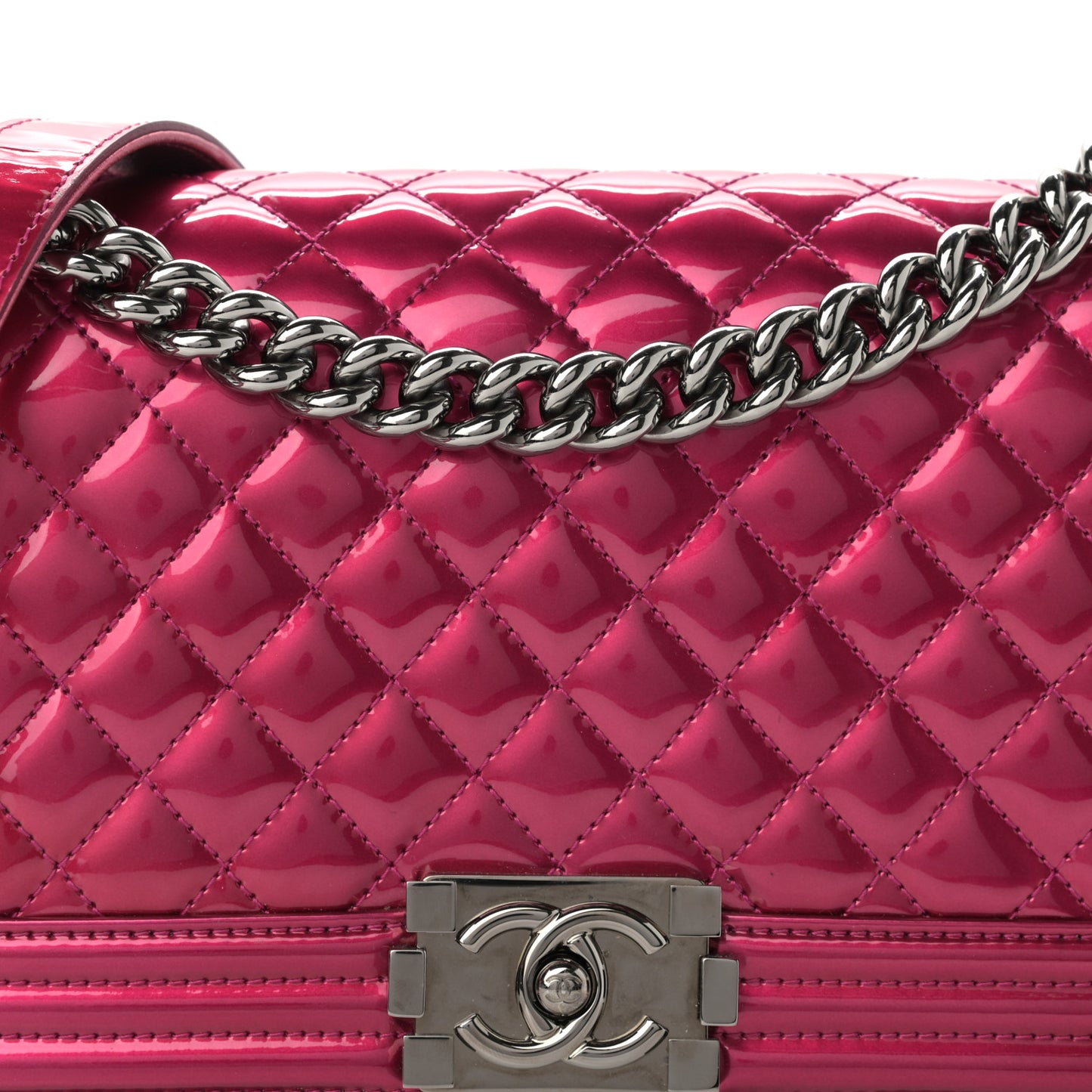 Metallic Patent Calfskin Quilted Medium Boy Flap Pink