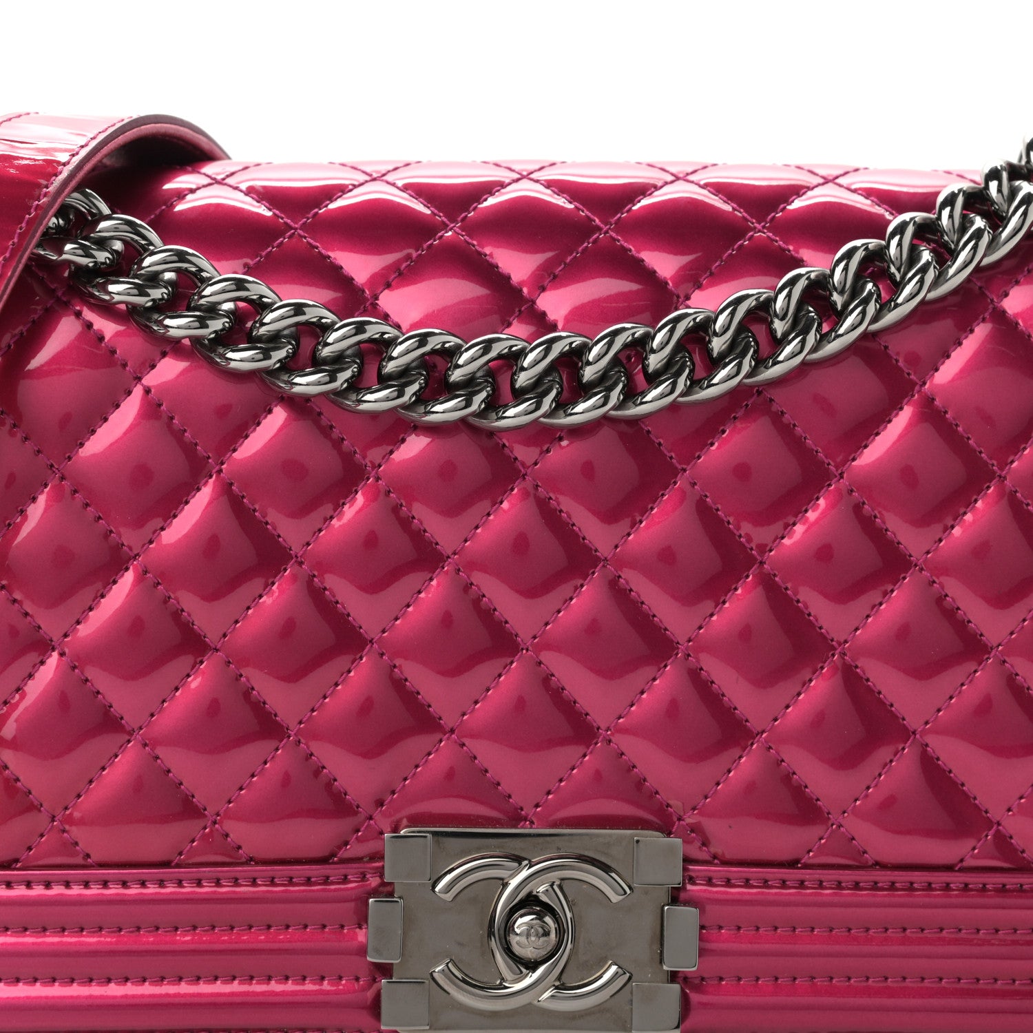 Chanel Metallic Patent Calfskin Quilted Medium Boy Flap Pink 8 of 14