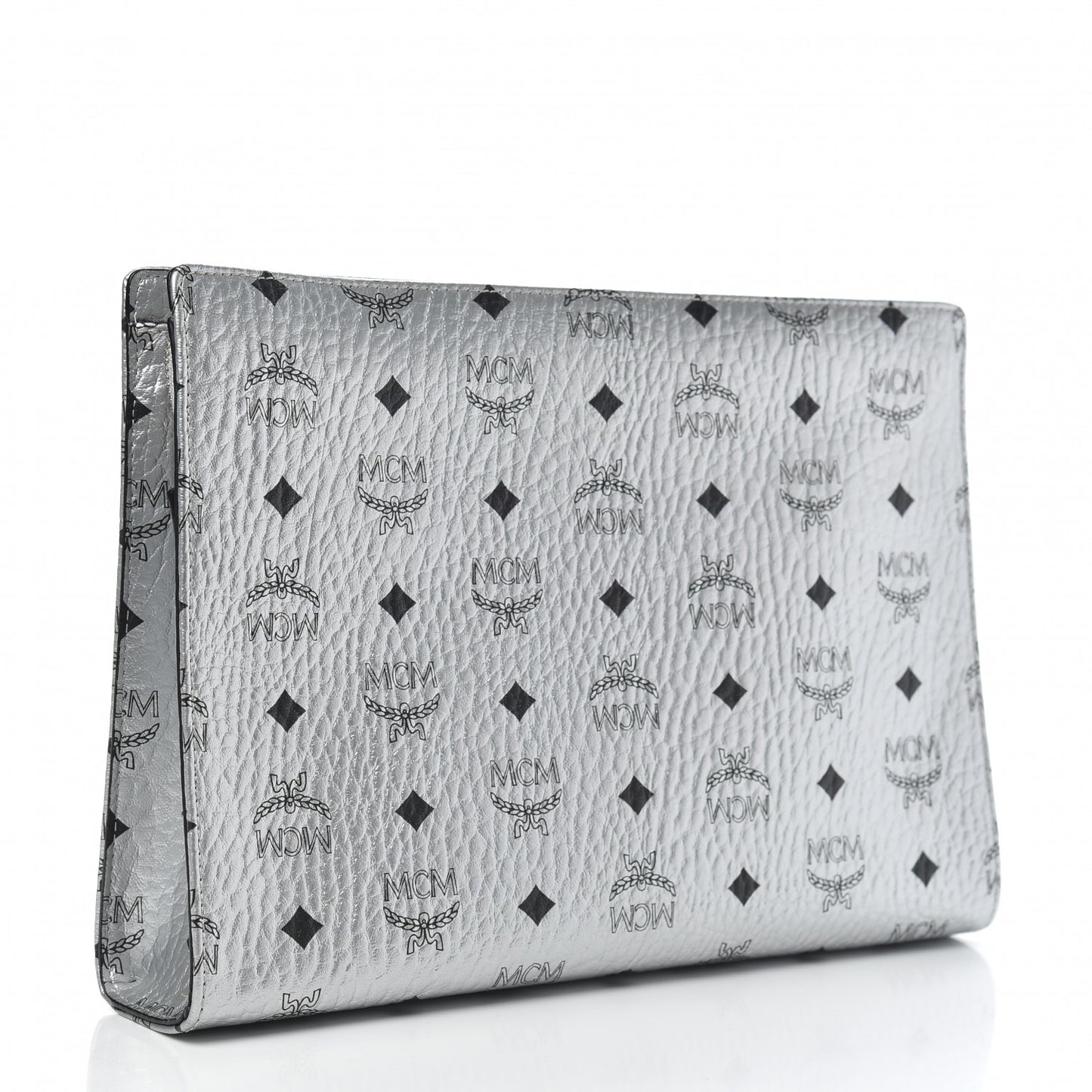 Metallic Visetos Medium Zip Pouch Silver