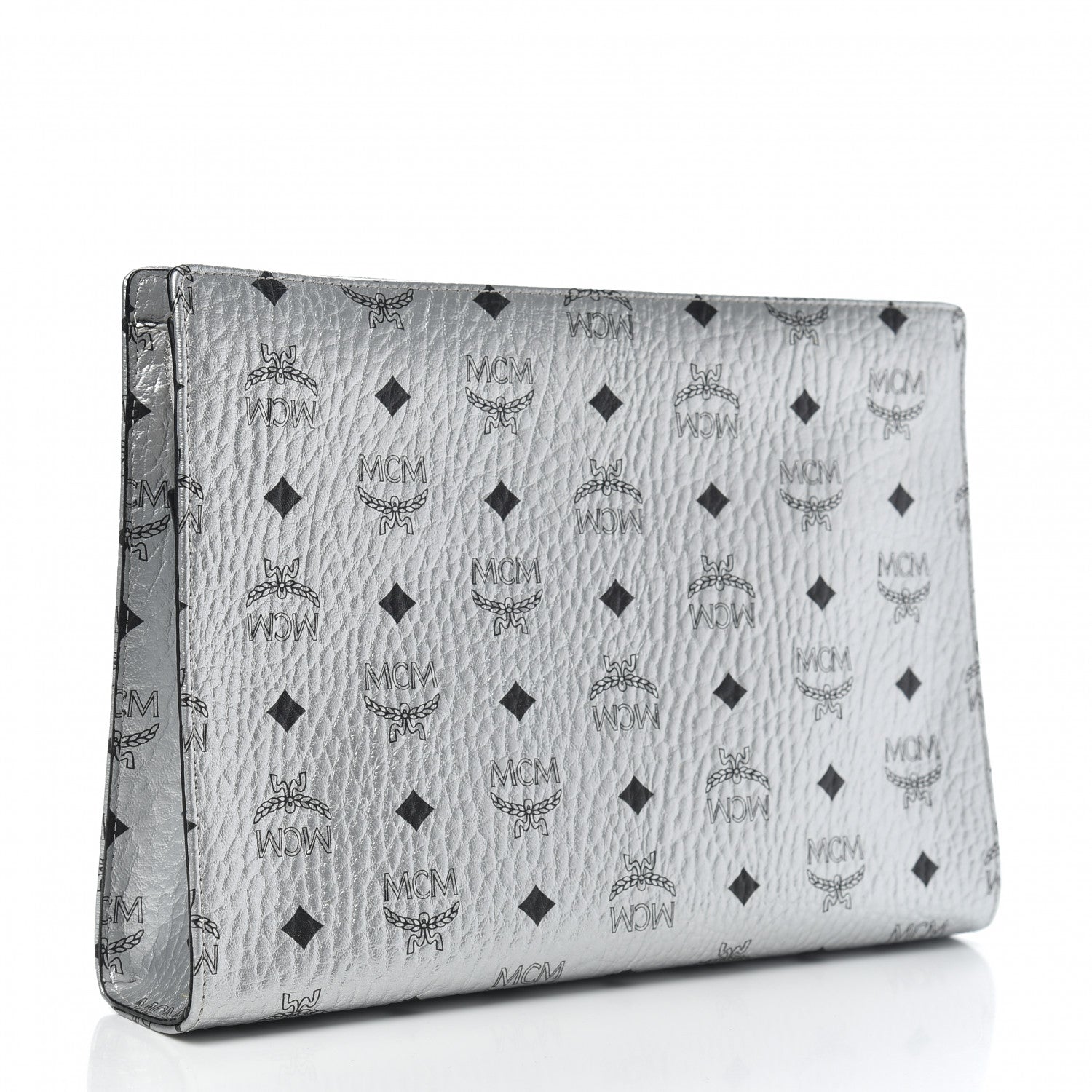 MCM Metallic Visetos Medium Zip Pouch Silver 3 of 8