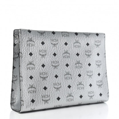 MCM Metallic Visetos Medium Zip Pouch Silver 3 of 8