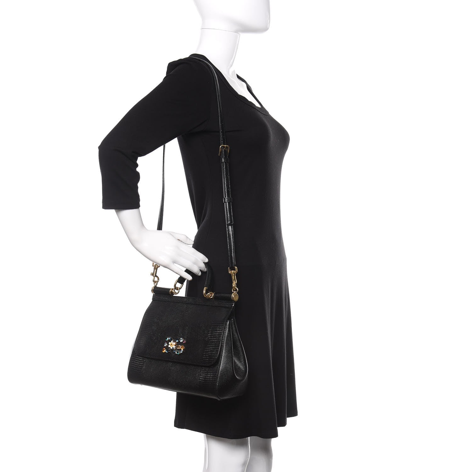 Dolce & Gabbana Stampa Iguana Crystal Medium Miss Sicily Satchel Black 2 of 9