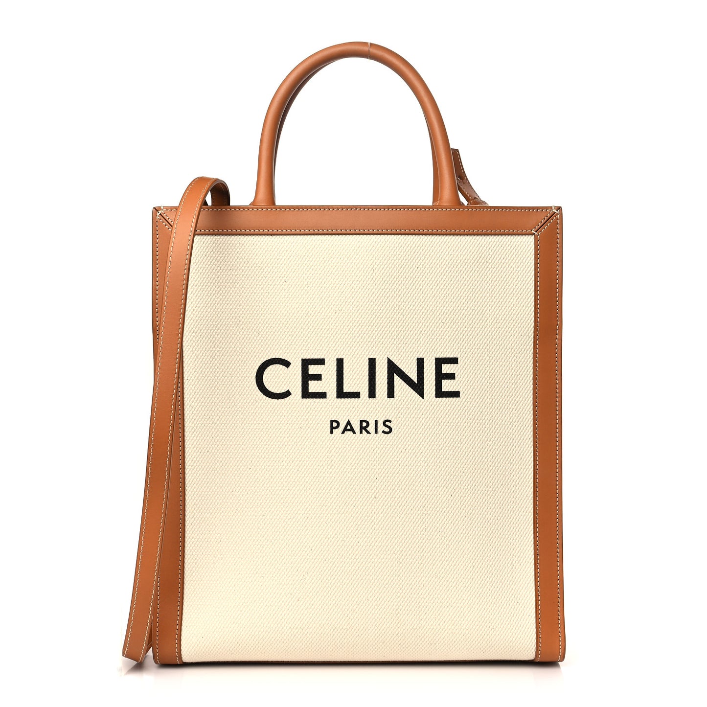Canvas Calfskin Logo Print Small Vertical Cabas Natural Tan
