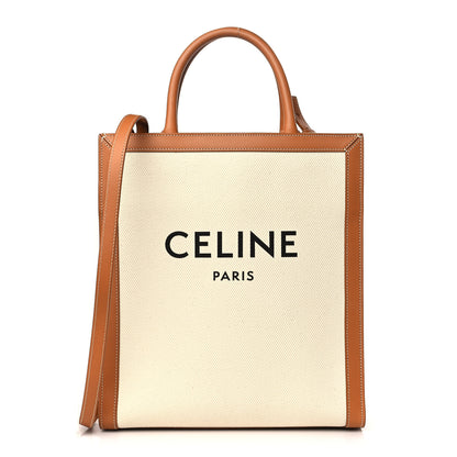 Celine Canvas Calfskin Logo Print Small Vertical Cabas Natural Tan 1 of 9