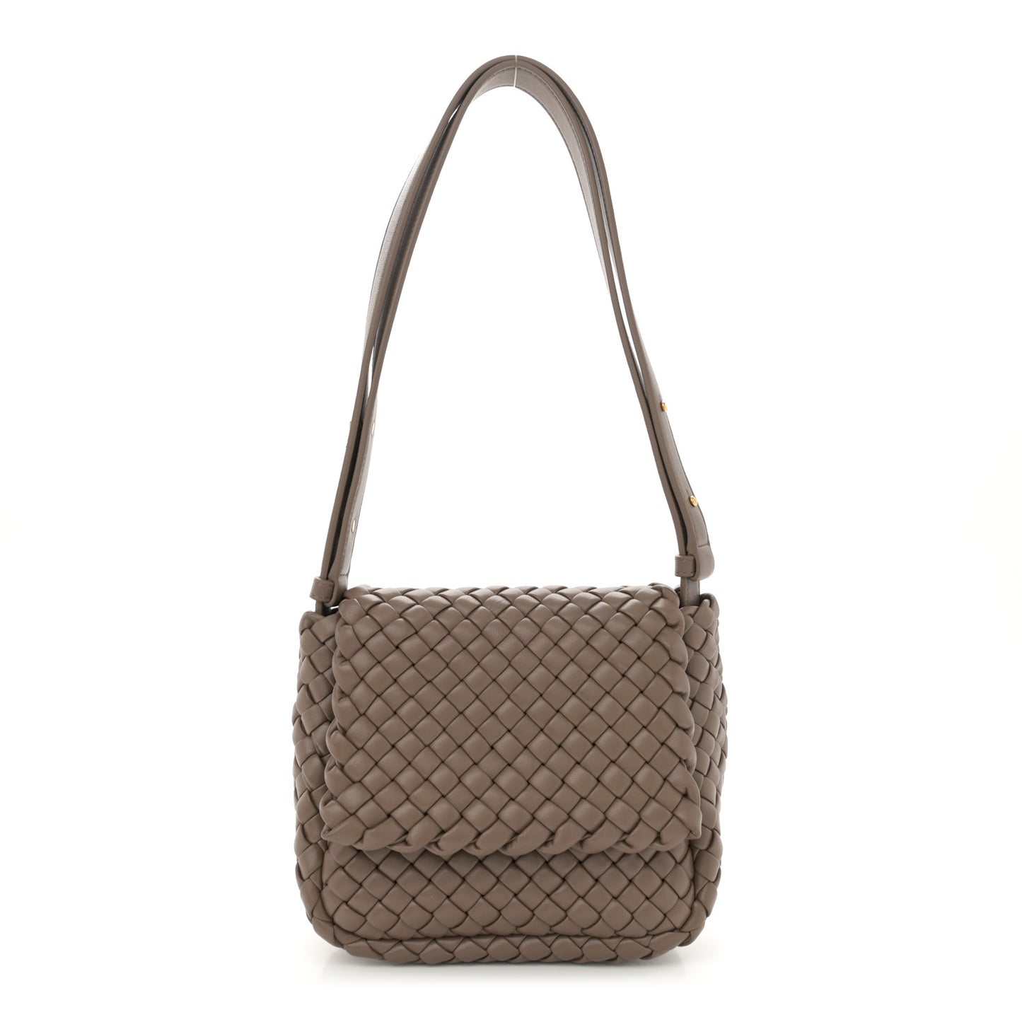 Nappa Intreccio Mini Cobble Shoulder Bag Taupe Grey